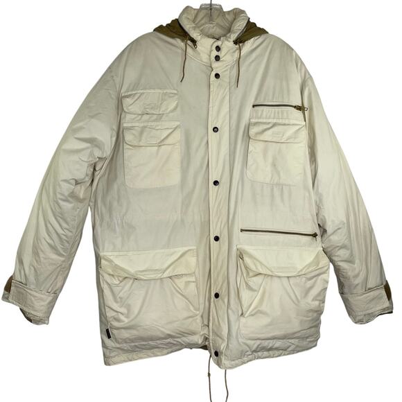 VTG Polo by Ralph Lauren Ivory tan hooded puffer jacket down feather Men's XL - Picture 1 of 16
